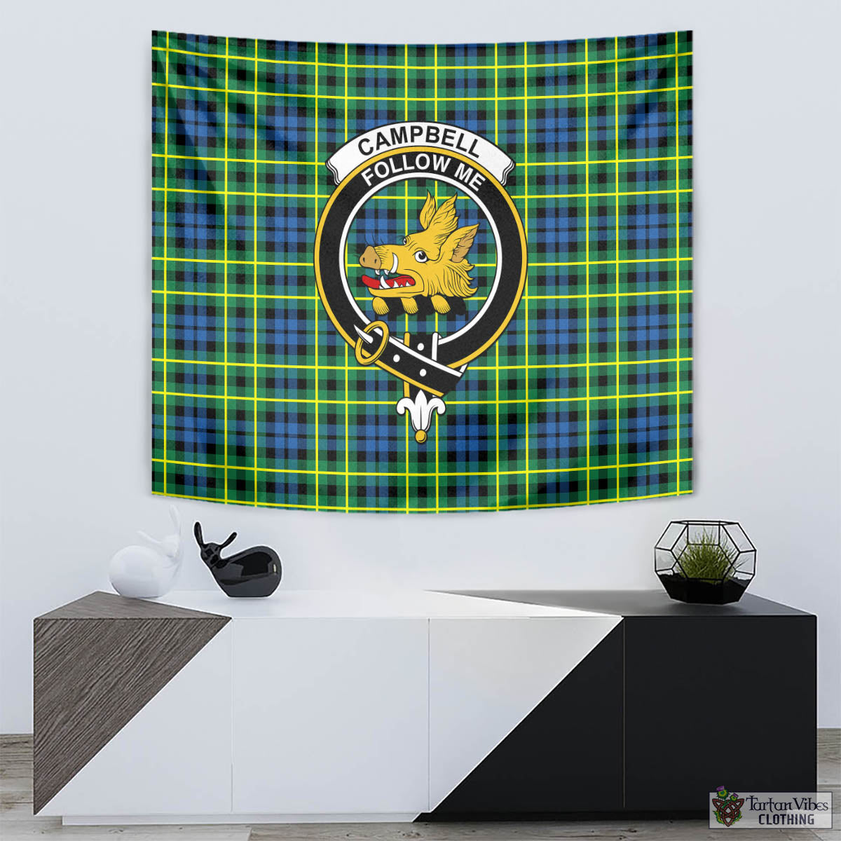 Tartan Vibes Clothing Campbell of Breadalbane Ancient Tartan Tapestry Wall Hanging and Home Decor for Room with Family Crest