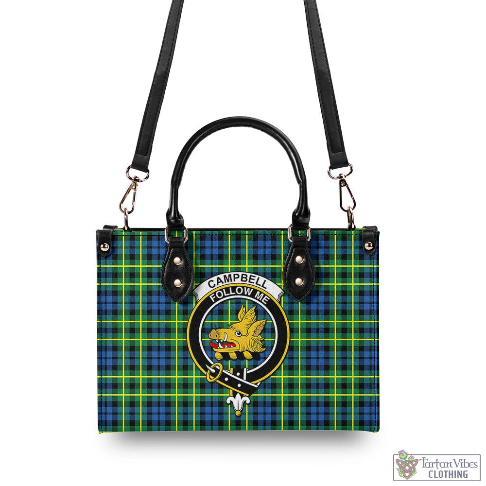 Tartan Vibes Clothing Campbell of Breadalbane Ancient Tartan Luxury Leather Handbags with Family Crest