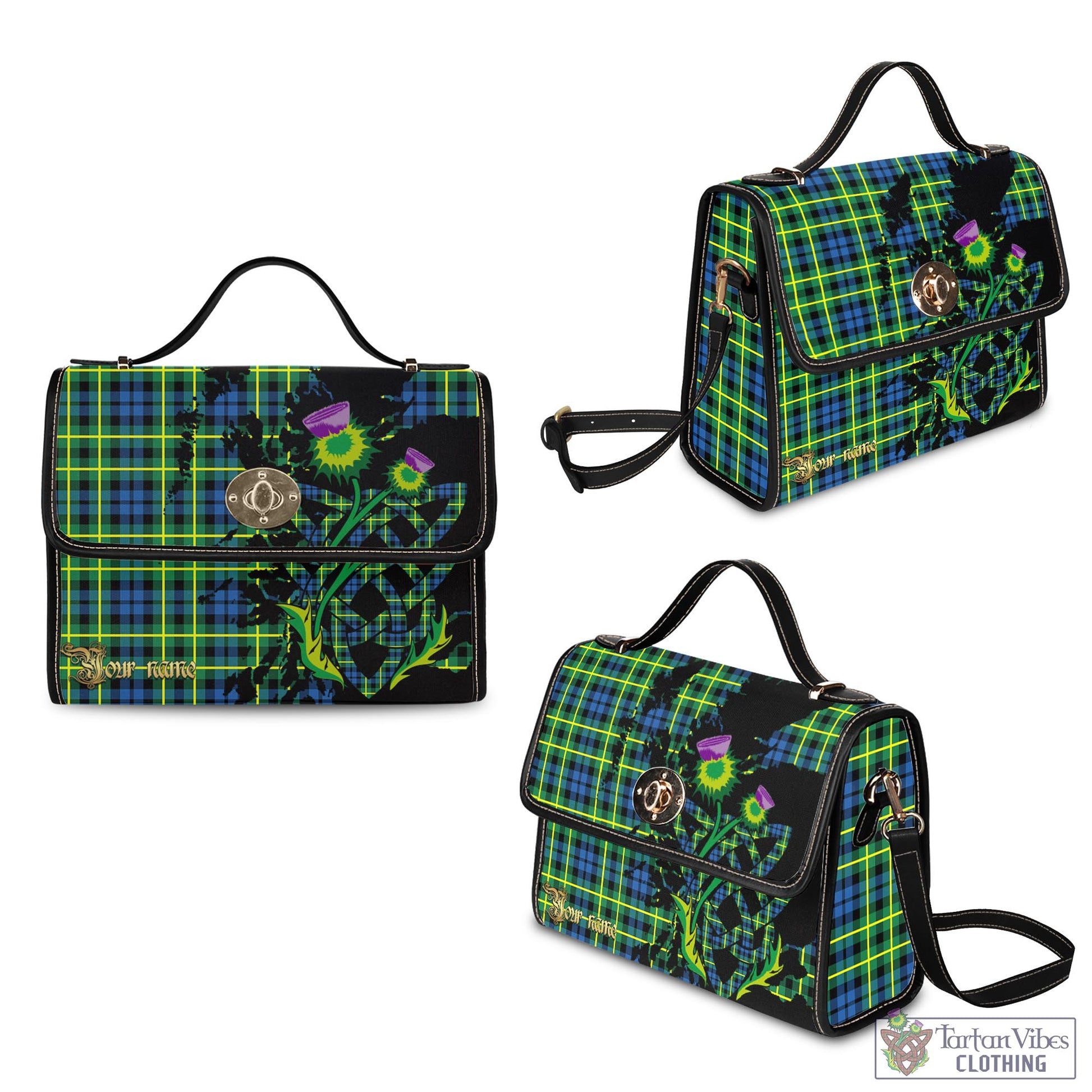 Tartan Vibes Clothing Campbell of Breadalbane Ancient Tartan Waterproof Canvas Bag with Scotland Map and Thistle Celtic Accents