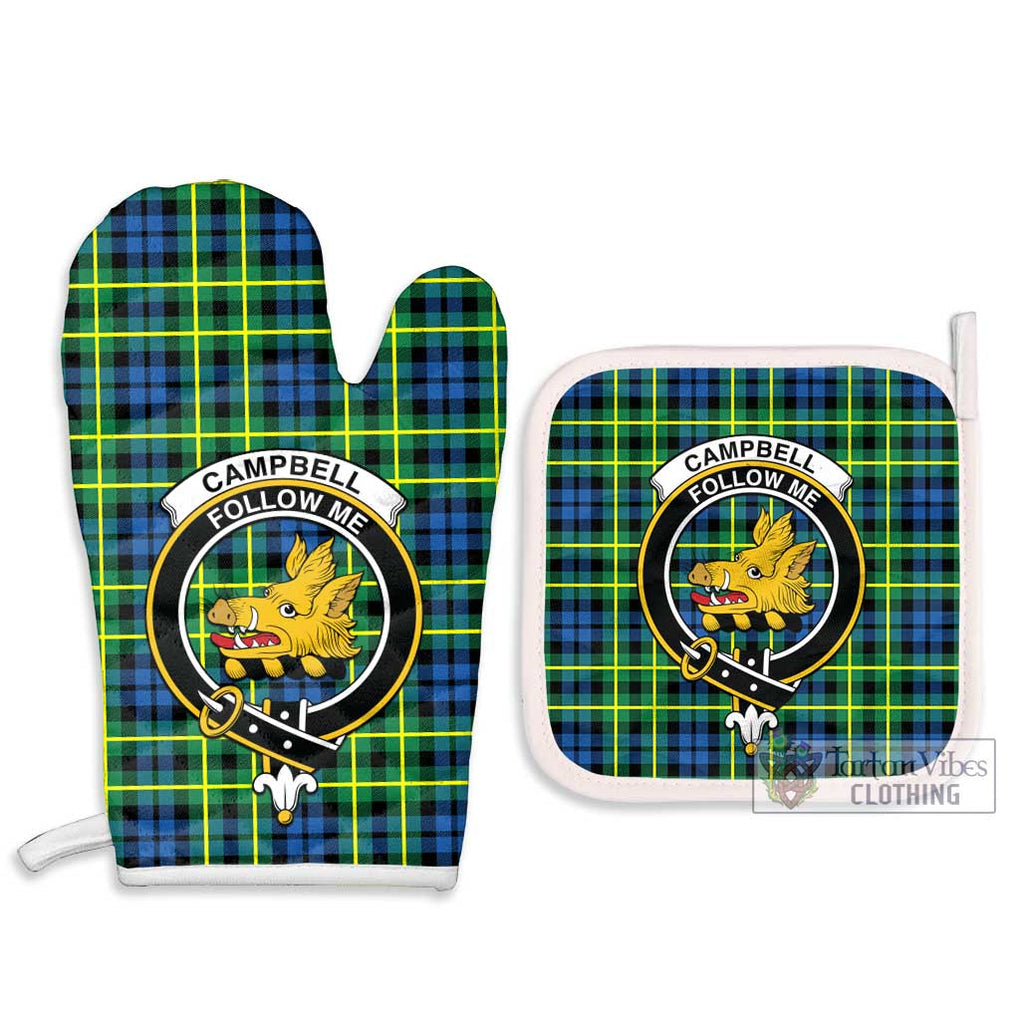 Campbell of Breadalbane Ancient Tartan Combo Oven Mitt & Pot-Holder with Family Crest Combo 1 Oven Mitt & 2 Pot-Holder White - Tartan Vibes Clothing