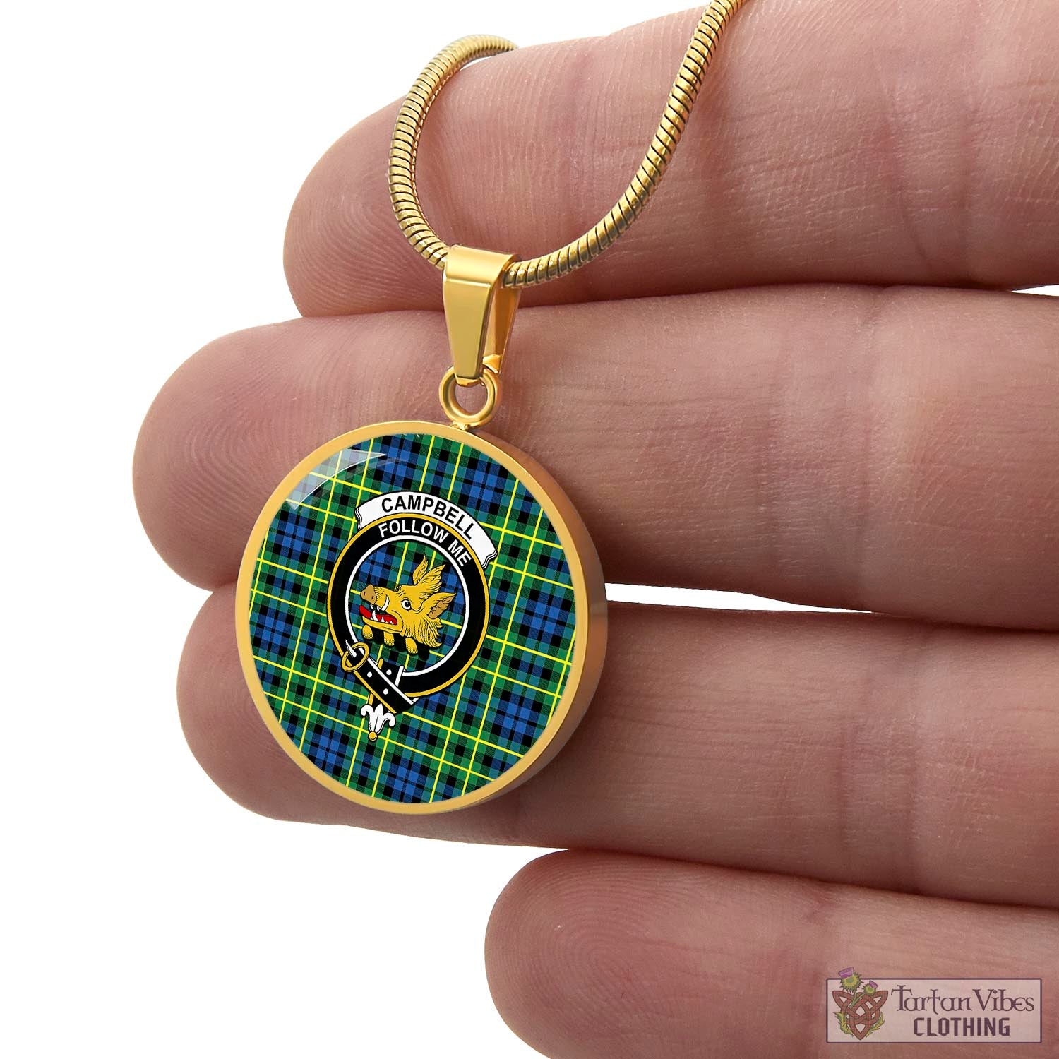 Tartan Vibes Clothing Campbell of Breadalbane Ancient Tartan Circle Necklace with Family Crest