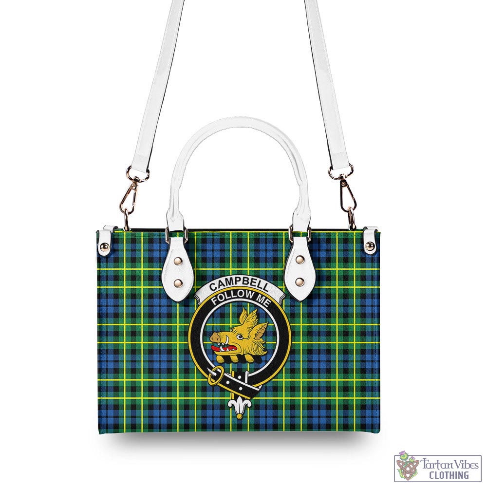 Tartan Vibes Clothing Campbell of Breadalbane Ancient Tartan Luxury Leather Handbags with Family Crest