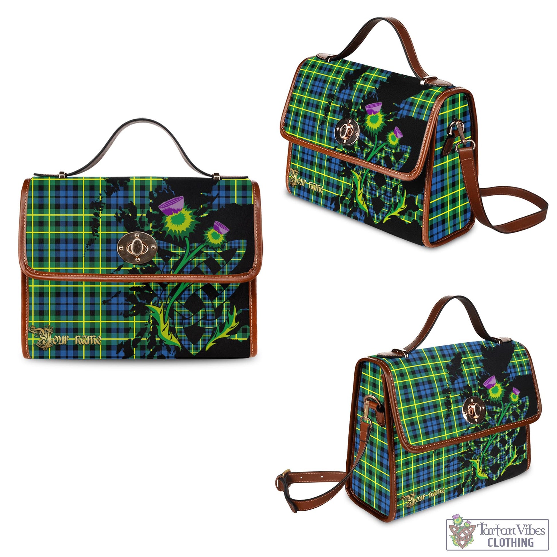 Tartan Vibes Clothing Campbell of Breadalbane Ancient Tartan Waterproof Canvas Bag with Scotland Map and Thistle Celtic Accents