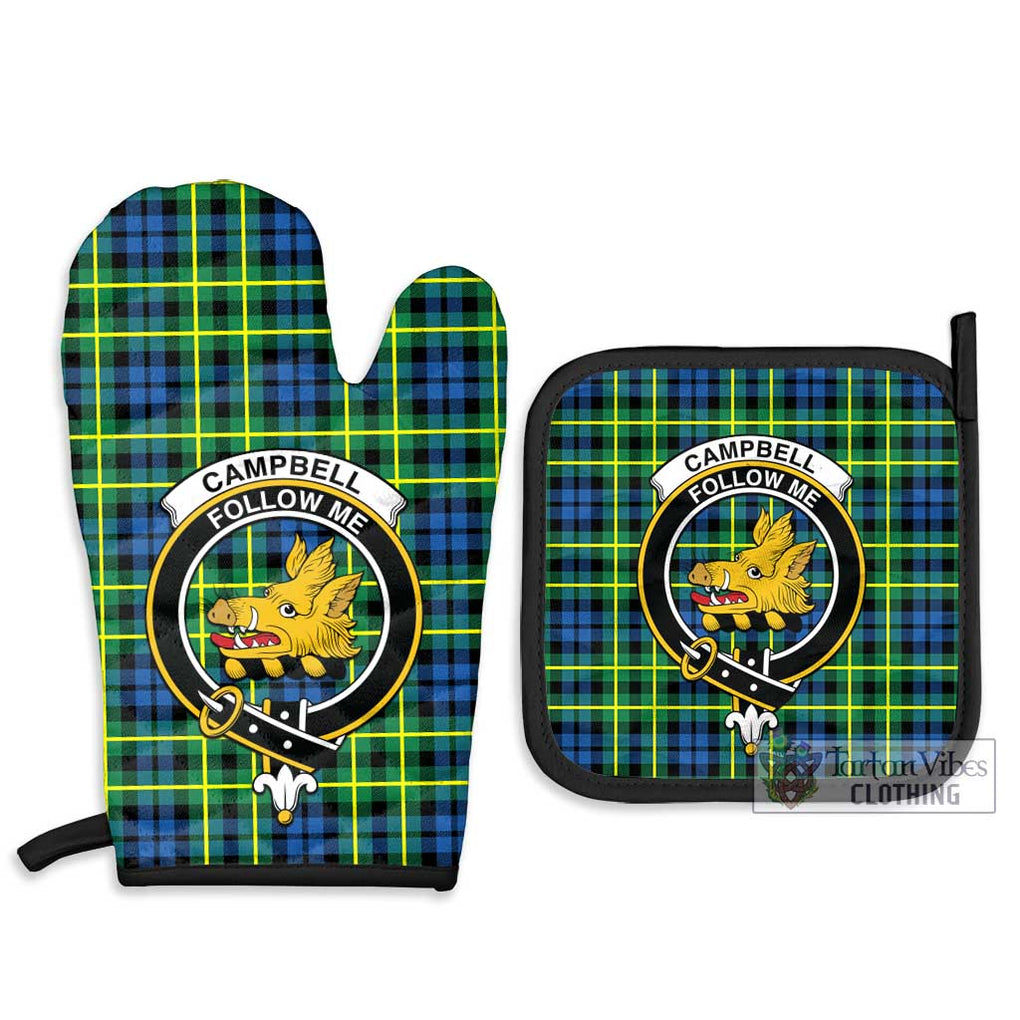 Campbell of Breadalbane Ancient Tartan Combo Oven Mitt & Pot-Holder with Family Crest Combo 1 Oven Mitt & 2 Pot-Holder Black - Tartan Vibes Clothing