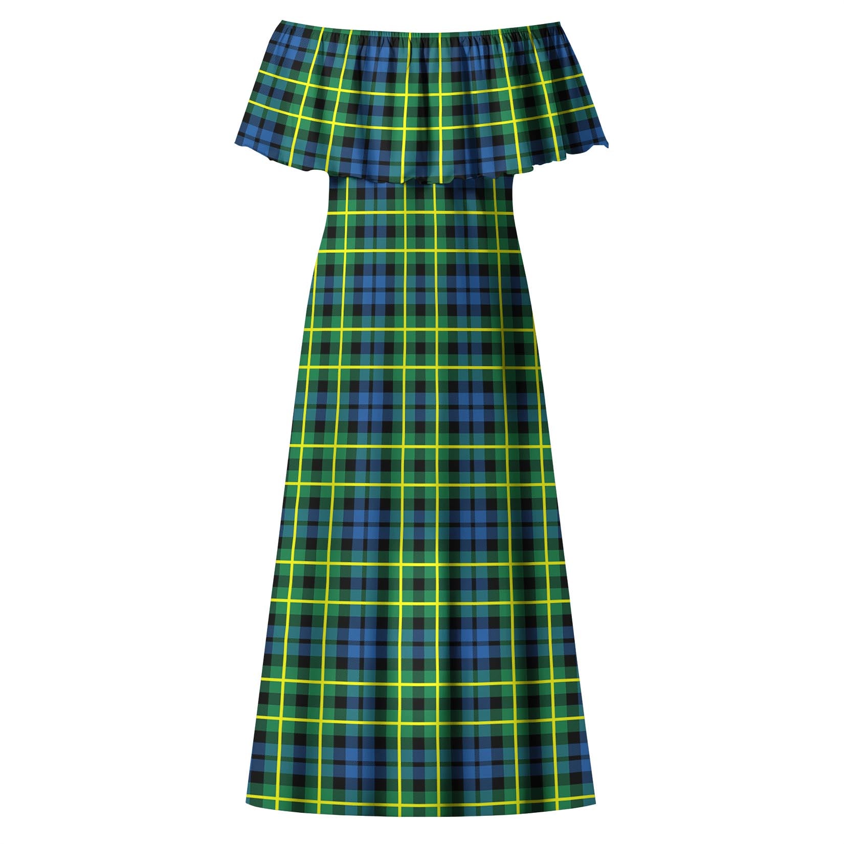 Campbell of Breadalbane Ancient Tartan Off Shoulder Long Dress - Tartanvibesclothing