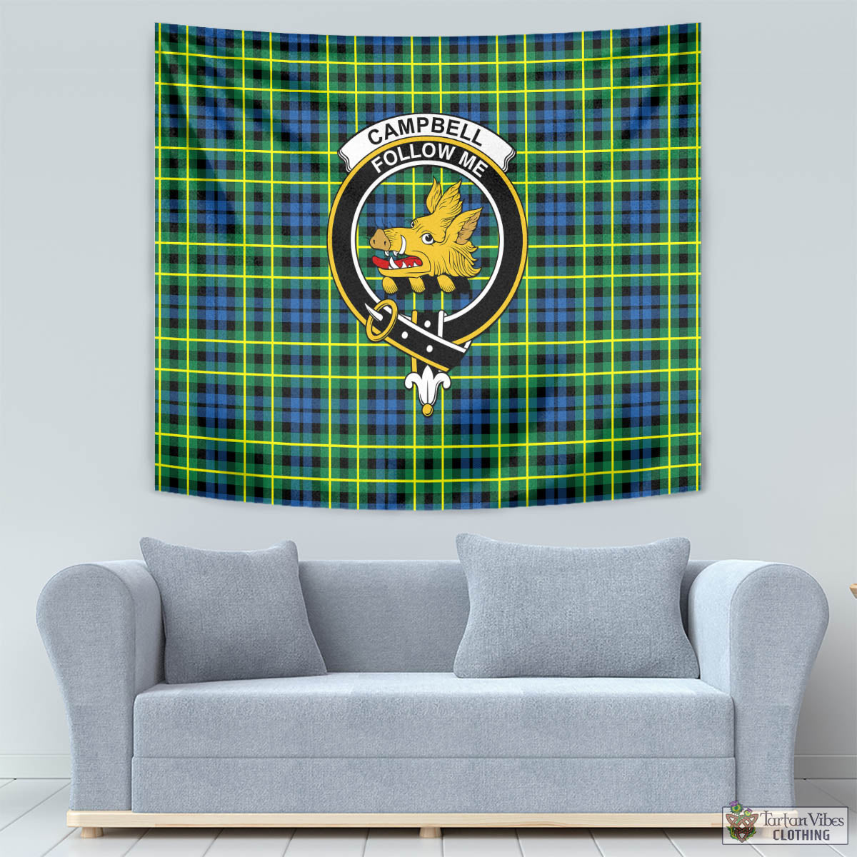 Tartan Vibes Clothing Campbell of Breadalbane Ancient Tartan Tapestry Wall Hanging and Home Decor for Room with Family Crest