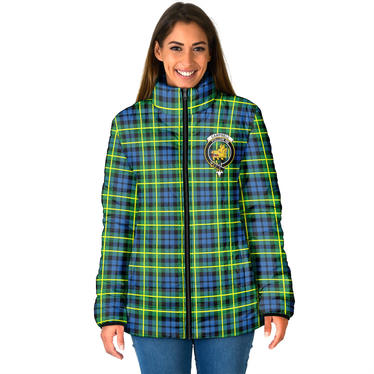 Campbell of Breadalbane Ancient Tartan Padded Jacket with Family Crest - Tartan Vibes Clothing