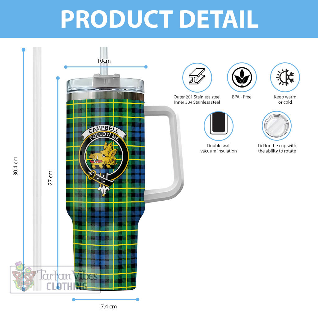 Tartan Vibes Clothing Campbell of Breadalbane Ancient Tartan and Family Crest Tumbler with Handle