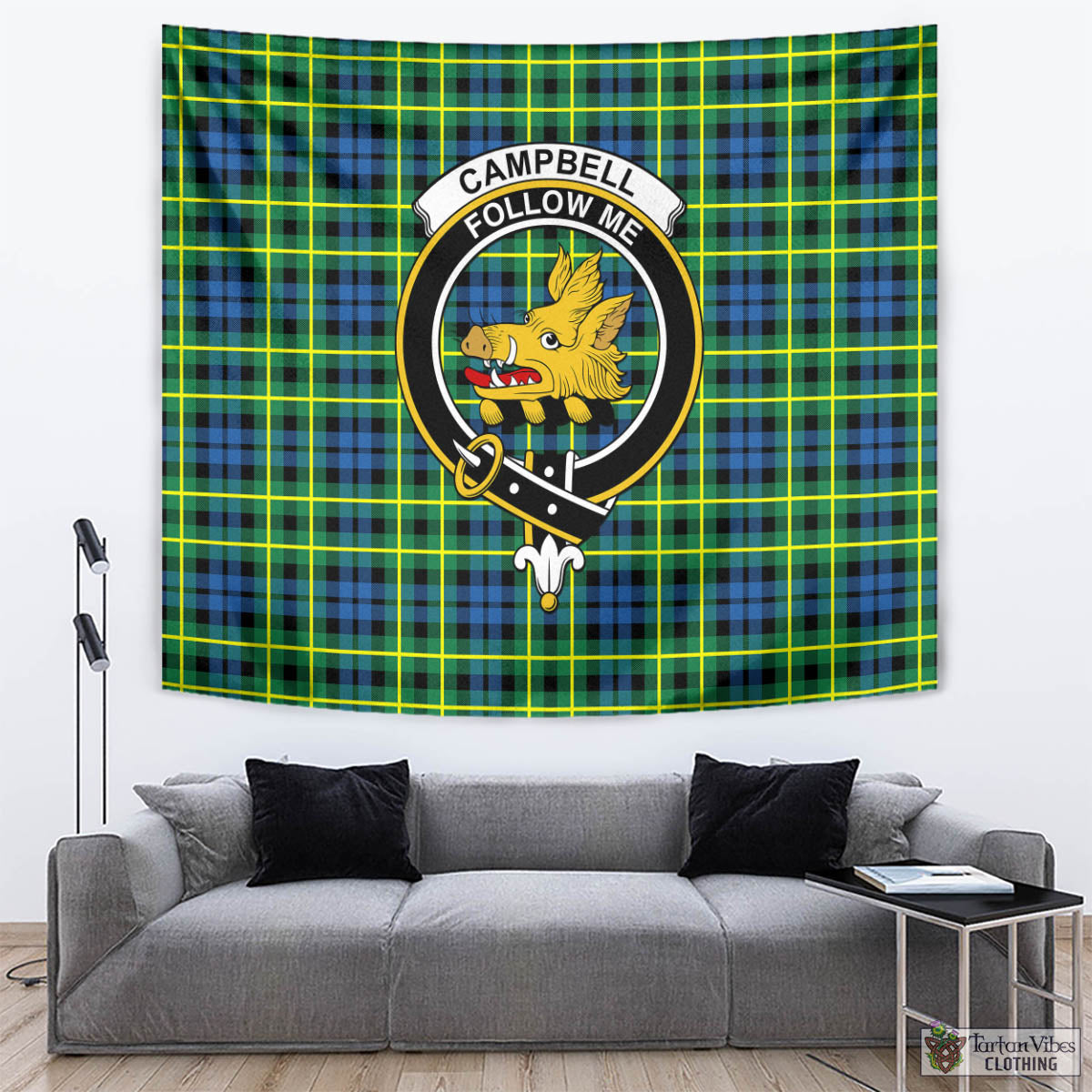 Tartan Vibes Clothing Campbell of Breadalbane Ancient Tartan Tapestry Wall Hanging and Home Decor for Room with Family Crest