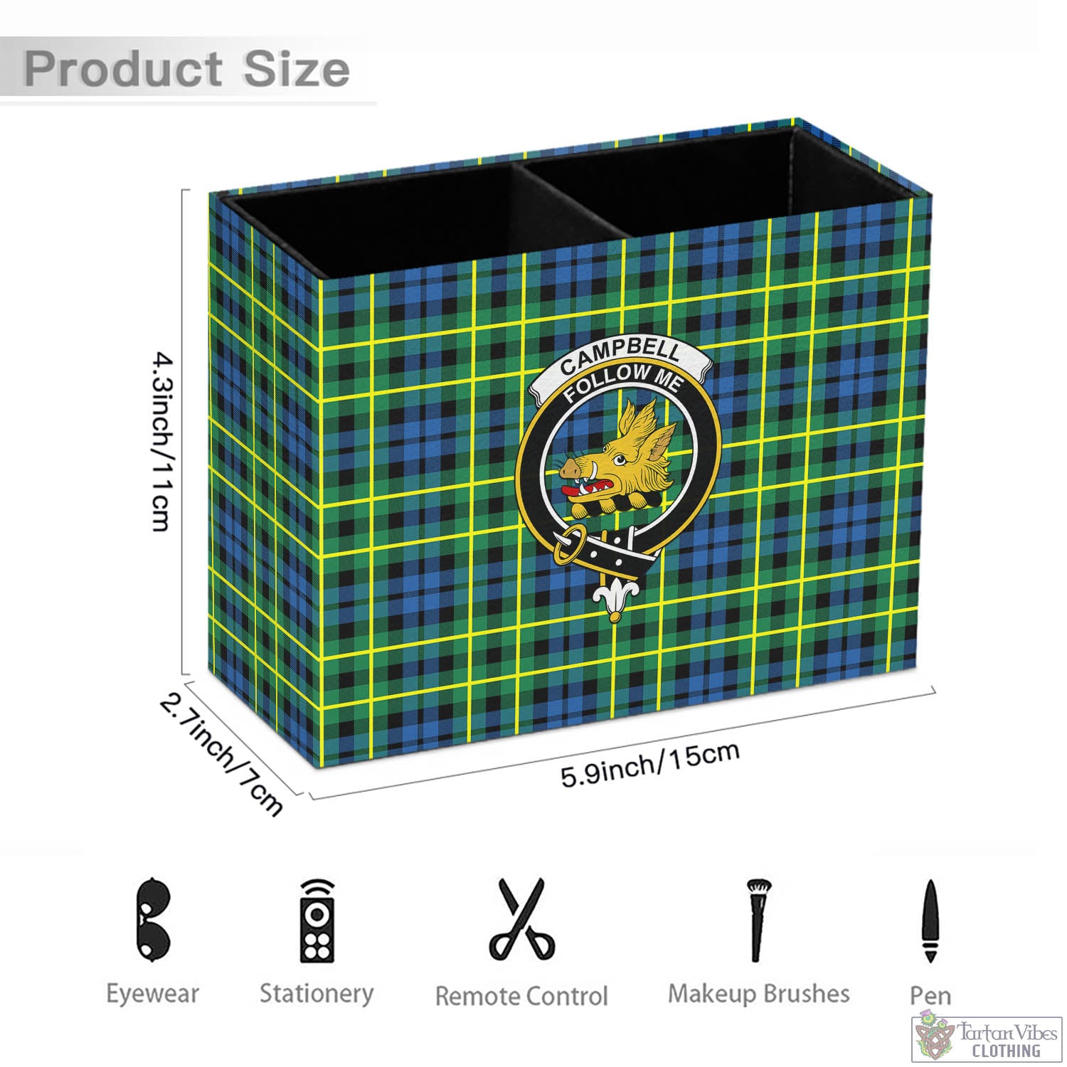 Tartan Vibes Clothing Campbell of Breadalbane Ancient Tartan Pen Holder with Family Crest