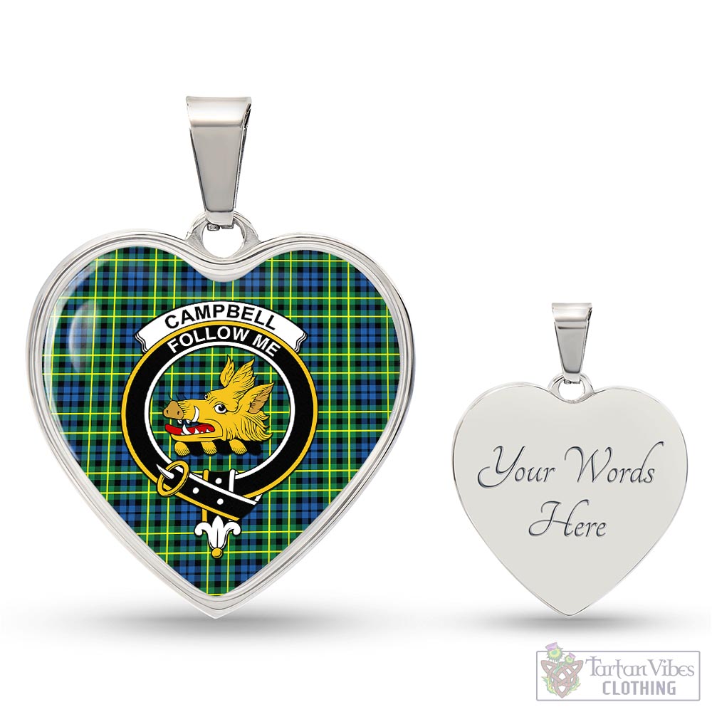 Tartan Vibes Clothing Campbell of Breadalbane Ancient Tartan Heart Necklace with Family Crest