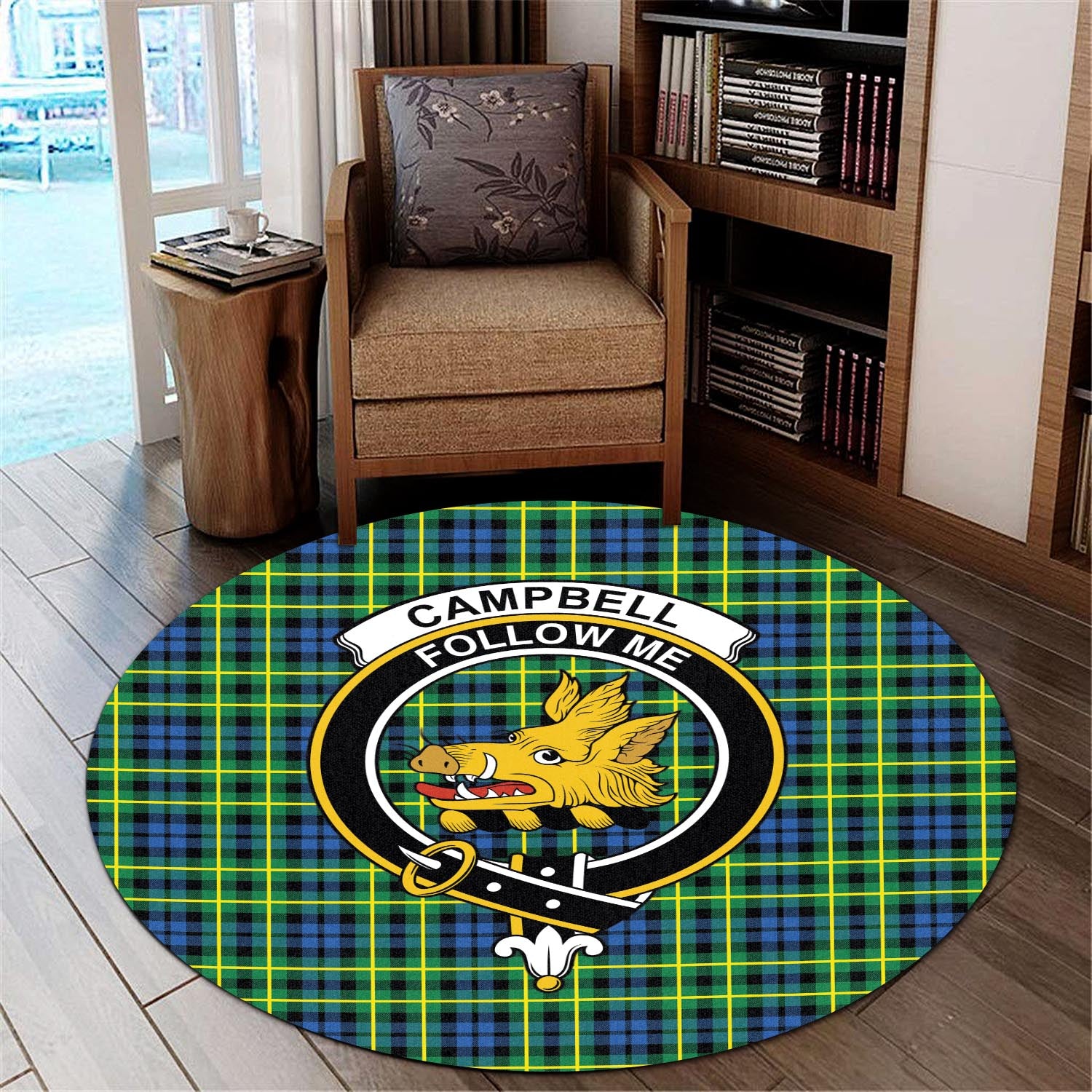 Campbell of Breadalbane Ancient Tartan Round Rug with Family Crest - Tartanvibesclothing