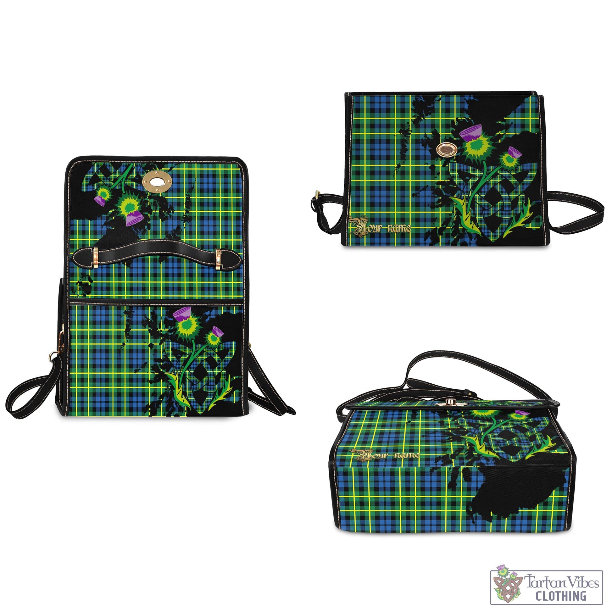 Tartan Vibes Clothing Campbell of Breadalbane Ancient Tartan Waterproof Canvas Bag with Scotland Map and Thistle Celtic Accents