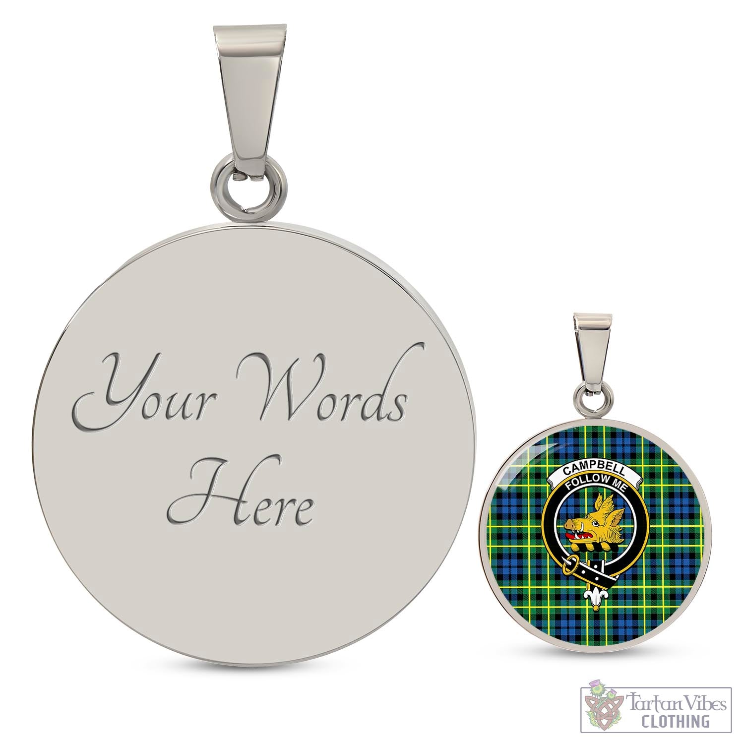 Tartan Vibes Clothing Campbell of Breadalbane Ancient Tartan Circle Necklace with Family Crest