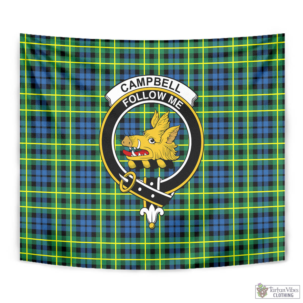 Tartan Vibes Clothing Campbell of Breadalbane Ancient Tartan Tapestry Wall Hanging and Home Decor for Room with Family Crest