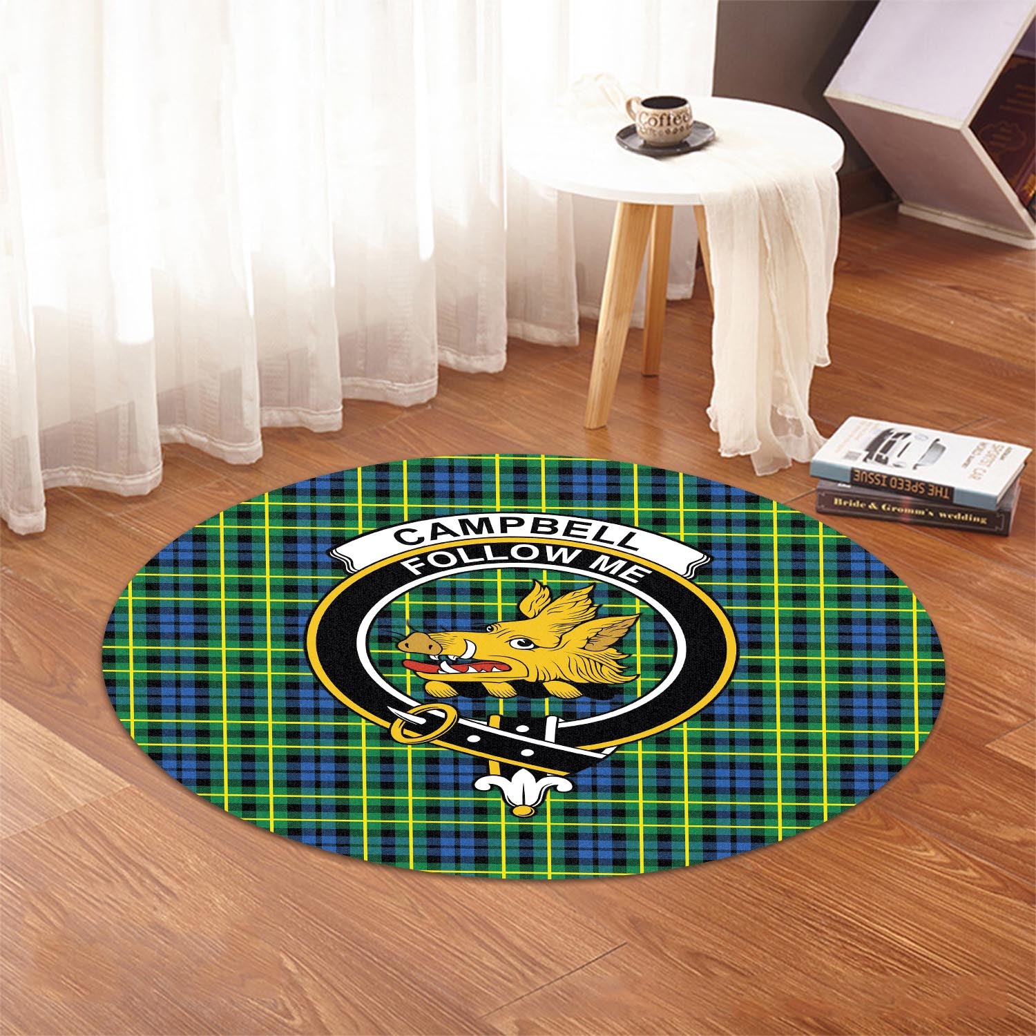 Campbell of Breadalbane Ancient Tartan Round Rug with Family Crest - Tartanvibesclothing