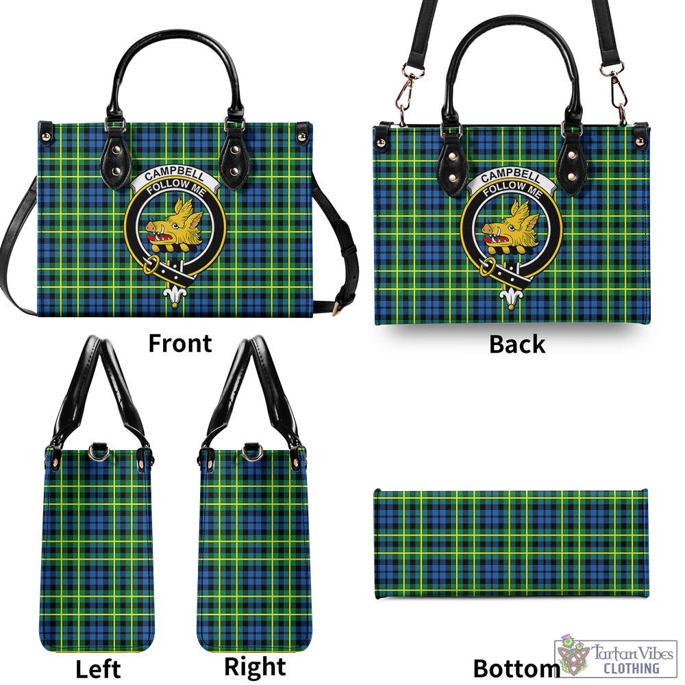 Tartan Vibes Clothing Campbell of Breadalbane Ancient Tartan Luxury Leather Handbags with Family Crest