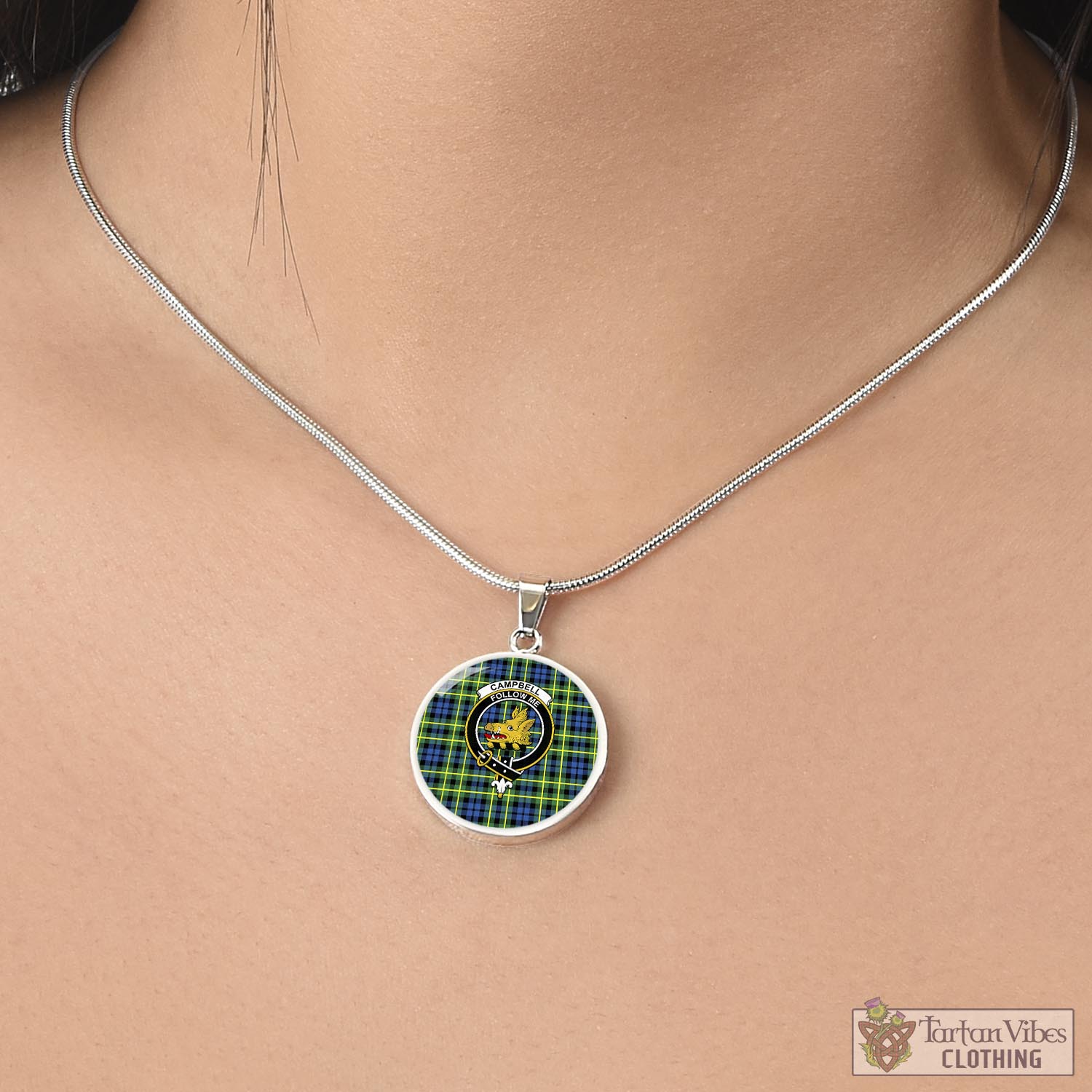 Tartan Vibes Clothing Campbell of Breadalbane Ancient Tartan Circle Necklace with Family Crest