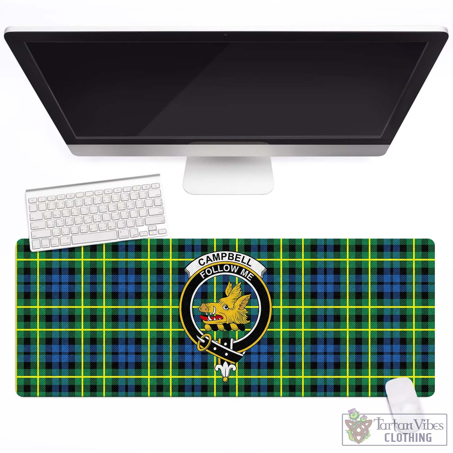 Tartan Vibes Clothing Campbell of Breadalbane Ancient Tartan Mouse Pad with Family Crest