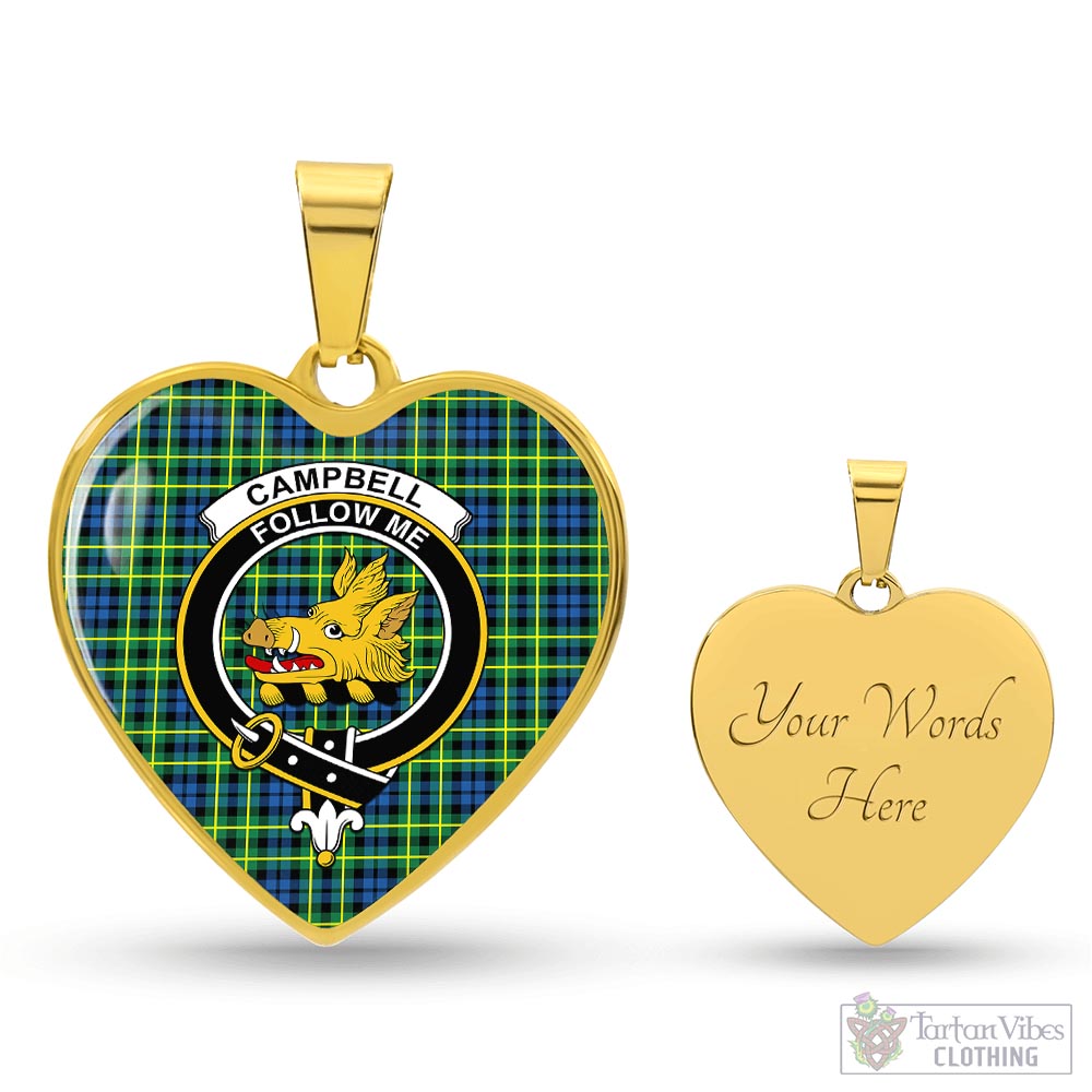 Tartan Vibes Clothing Campbell of Breadalbane Ancient Tartan Heart Necklace with Family Crest