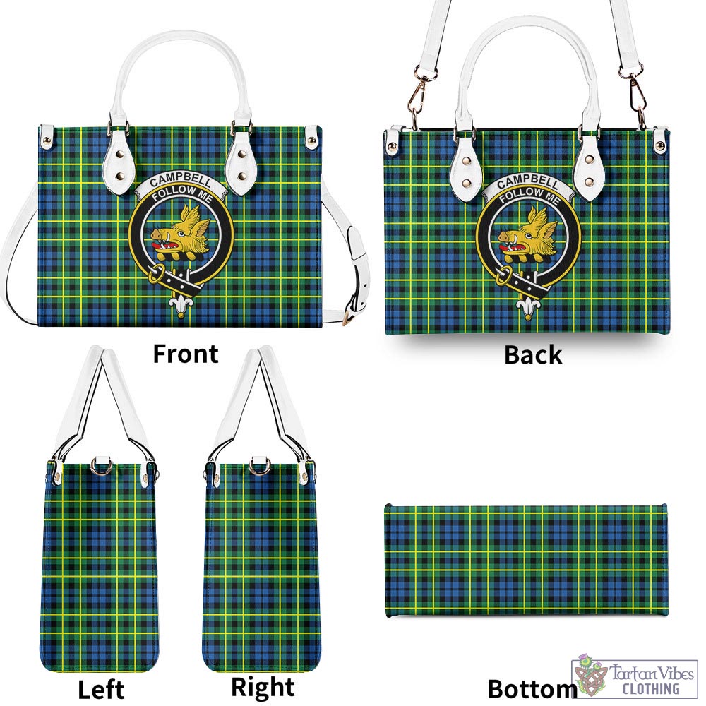 Tartan Vibes Clothing Campbell of Breadalbane Ancient Tartan Luxury Leather Handbags with Family Crest