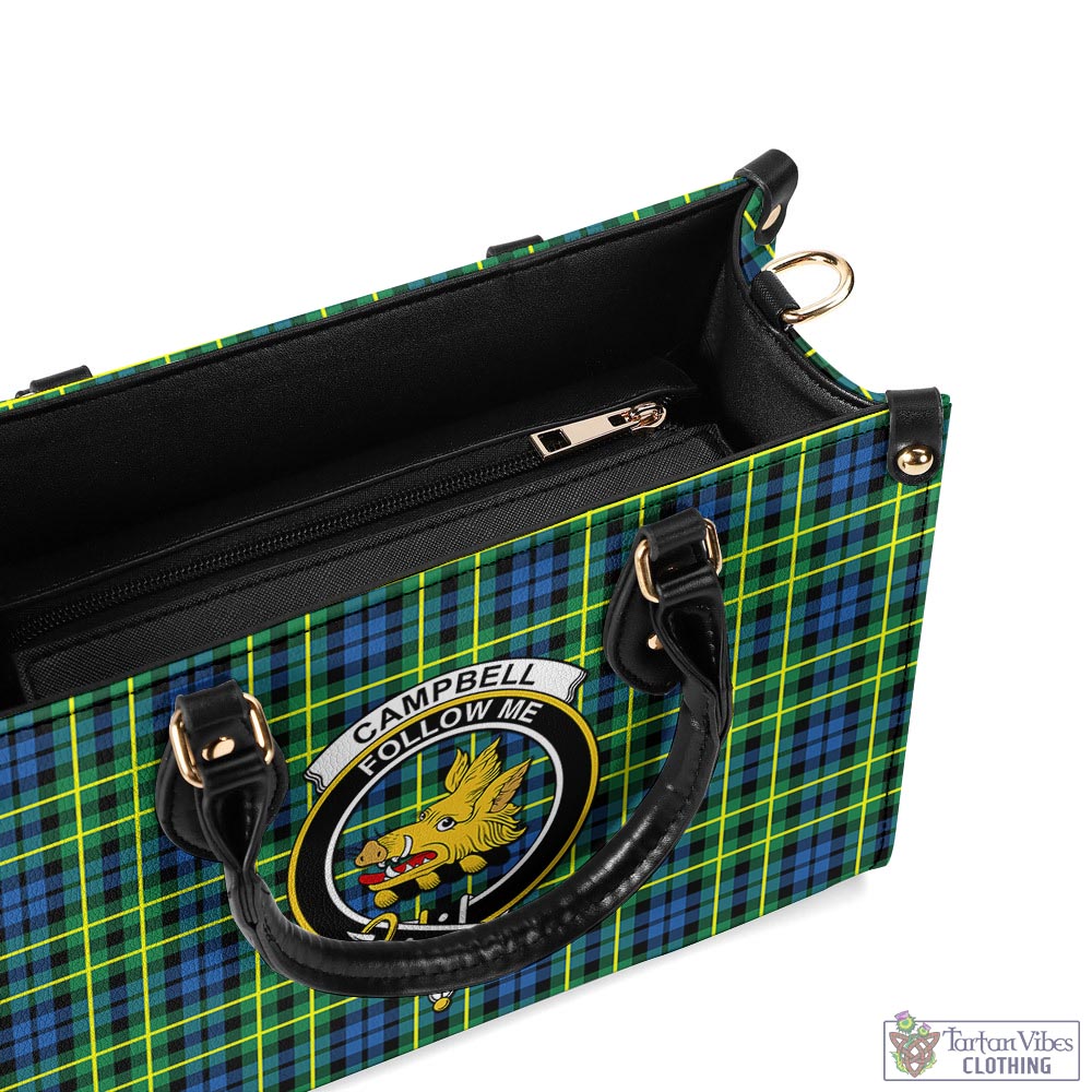 Tartan Vibes Clothing Campbell of Breadalbane Ancient Tartan Luxury Leather Handbags with Family Crest