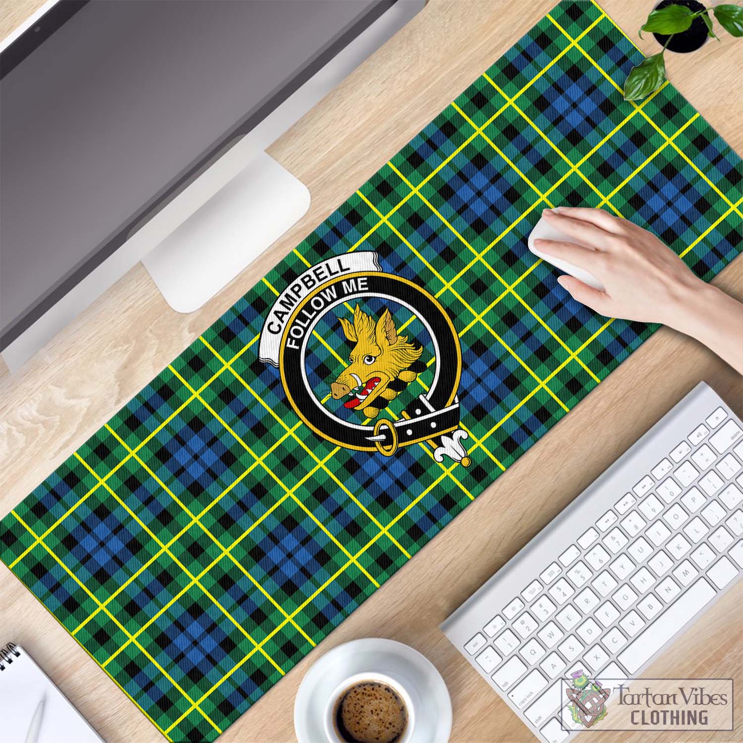 Tartan Vibes Clothing Campbell of Breadalbane Ancient Tartan Mouse Pad with Family Crest