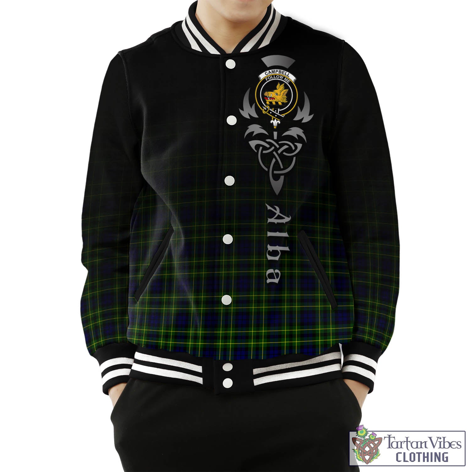 Tartan Vibes Clothing Campbell of Breadalbane Modern Tartan Baseball Jacket Featuring Alba Gu Brath Family Crest Celtic Inspired