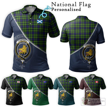 Campbell of Breadalbane Modern Tartan Polo Shirt with Personalised National Flag and Family Crest Half Style