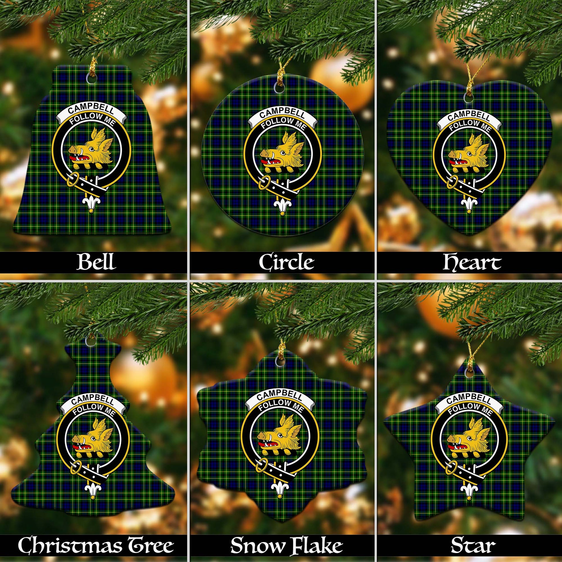 Campbell of Breadalbane Modern Tartan Christmas Ornaments with Family Crest Ceramic Bell Pack 1: ornament * 1 piece - Tartanvibesclothing