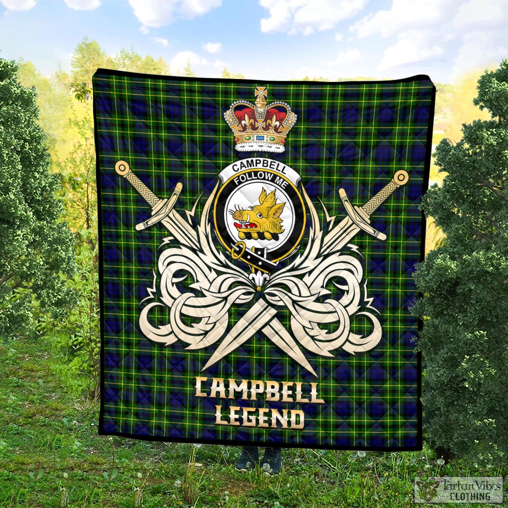 Tartan Vibes Clothing Campbell of Breadalbane Modern Tartan Quilt with Clan Crest and the Golden Sword of Courageous Legacy