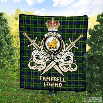 Campbell of Breadalbane Modern Tartan Quilt with Clan Crest and the Golden Sword of Courageous Legacy