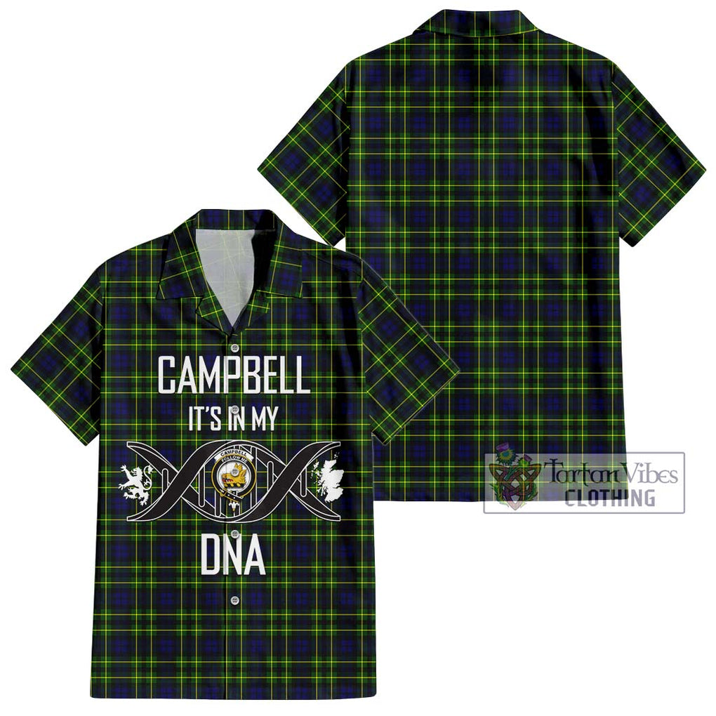 Campbell of Breadalbane Modern Tartan Short Sleeve Button Shirt with Family Crest DNA In Me Style Kid - Tartanvibesclothing Shop