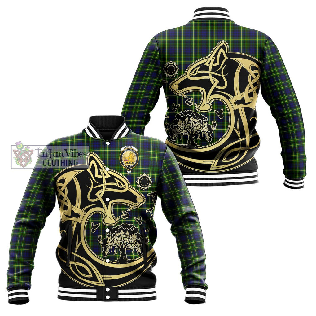 Campbell of Breadalbane Modern Tartan Baseball Jacket with Family Crest Celtic Wolf Style Unisex - Tartan Vibes Clothing