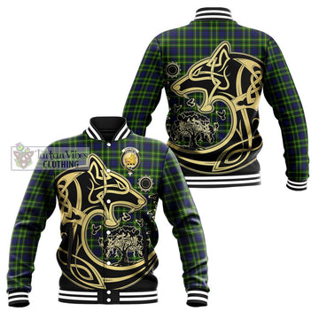 Campbell of Breadalbane Modern Tartan Baseball Jacket with Family Crest Celtic Wolf Style