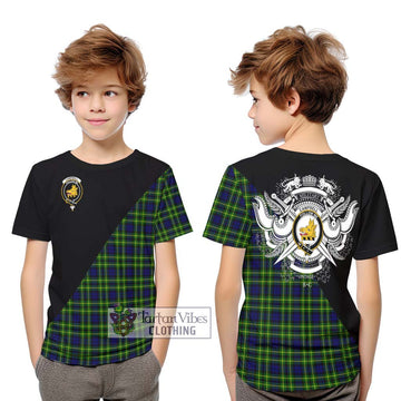 Campbell of Breadalbane Modern Tartan Kid T-Shirt with Family Crest and Military Logo Style