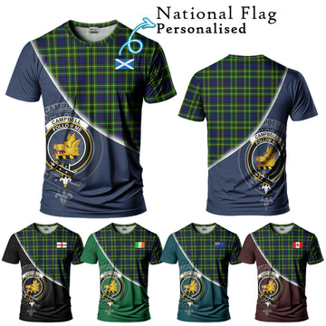 Campbell of Breadalbane Modern Tartan T-Shirt with Personalised National Flag and Family Crest Half Style