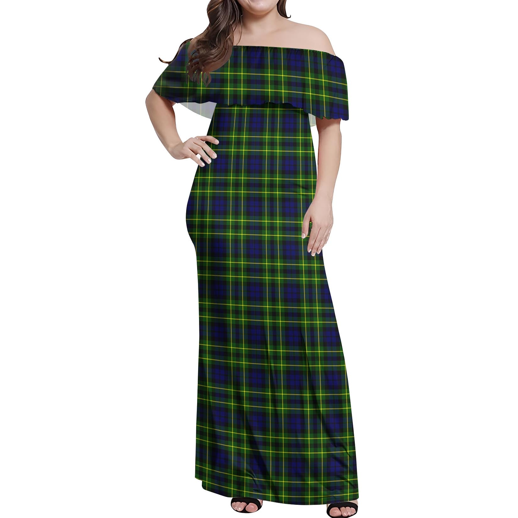 Campbell of Breadalbane Modern Tartan Off Shoulder Long Dress Women's Dress - Tartanvibesclothing