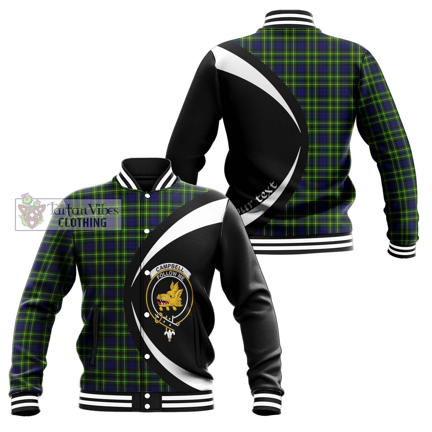 Campbell of Breadalbane Modern Tartan Baseball Jacket with Family Crest Circle Style Unisex - Tartan Vibes Clothing