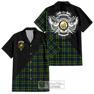 Campbell of Breadalbane Modern Tartan Short Sleeve Button Shirt with Family Crest and Military Logo Style