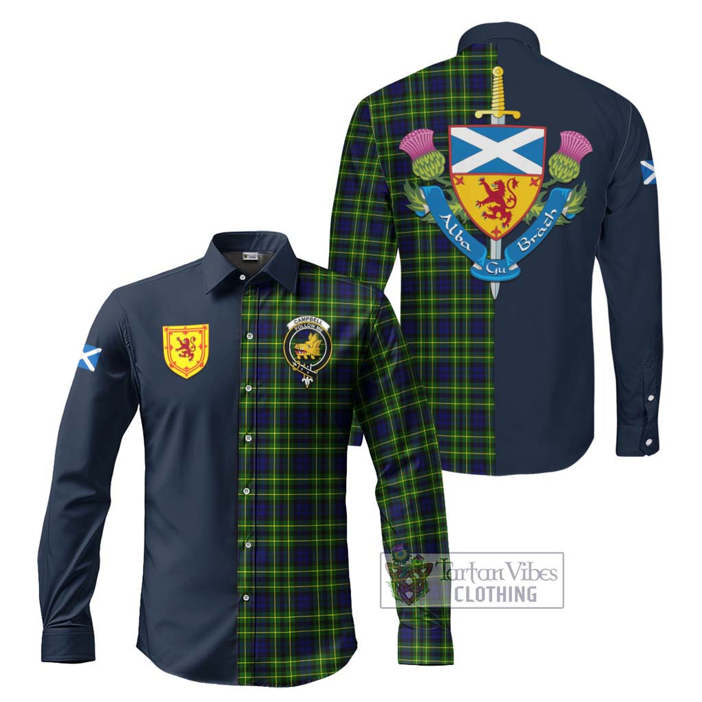 Tartan Vibes Clothing Campbell of Breadalbane Modern Tartan Long Sleeve Button Shirt with Scottish Lion Royal Arm Half Style