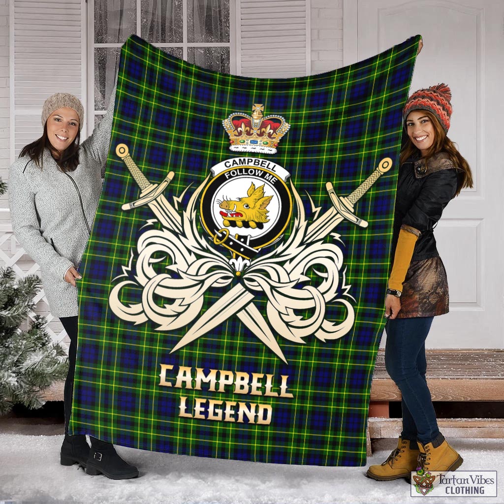 Tartan Vibes Clothing Campbell of Breadalbane Modern Tartan Blanket with Clan Crest and the Golden Sword of Courageous Legacy