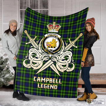 Campbell of Breadalbane Modern Tartan Blanket with Clan Crest and the Golden Sword of Courageous Legacy