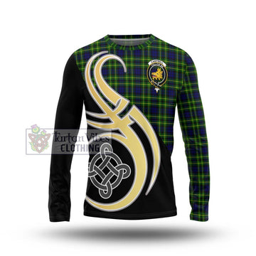 Campbell of Breadalbane Modern Tartan Long Sleeve T-Shirt with Family Crest and Celtic Symbol Style