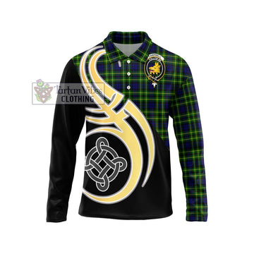 Campbell of Breadalbane Modern Tartan Long Sleeve Polo Shirt with Family Crest and Celtic Symbol Style