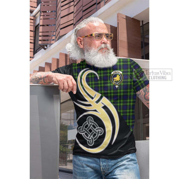 Campbell of Breadalbane Modern Tartan Cotton T-shirt with Family Crest and Celtic Symbol Style