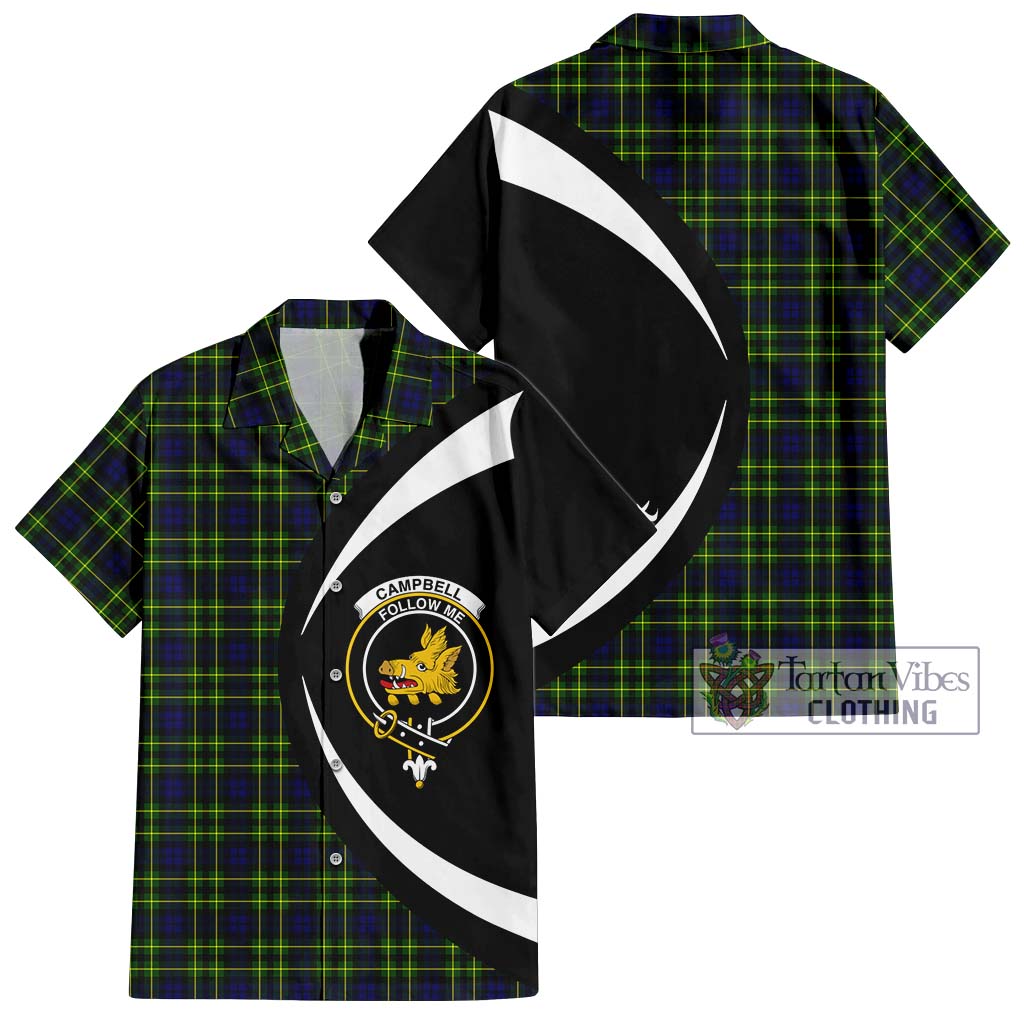 Campbell of Breadalbane Modern Tartan Short Sleeve Button Up with Family Crest Circle Style Kid - Tartan Vibes Clothing