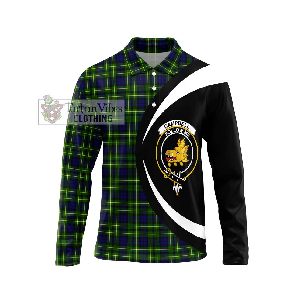 Campbell of Breadalbane Modern Tartan Long Sleeve Polo Shirt with Family Crest Circle Style Unisex - Tartan Vibes Clothing