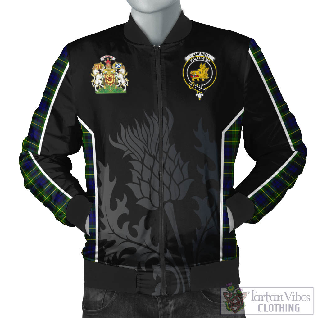 Tartan Vibes Clothing Campbell of Breadalbane Modern Tartan Bomber Jacket with Family Crest and Scottish Thistle Vibes Sport Style