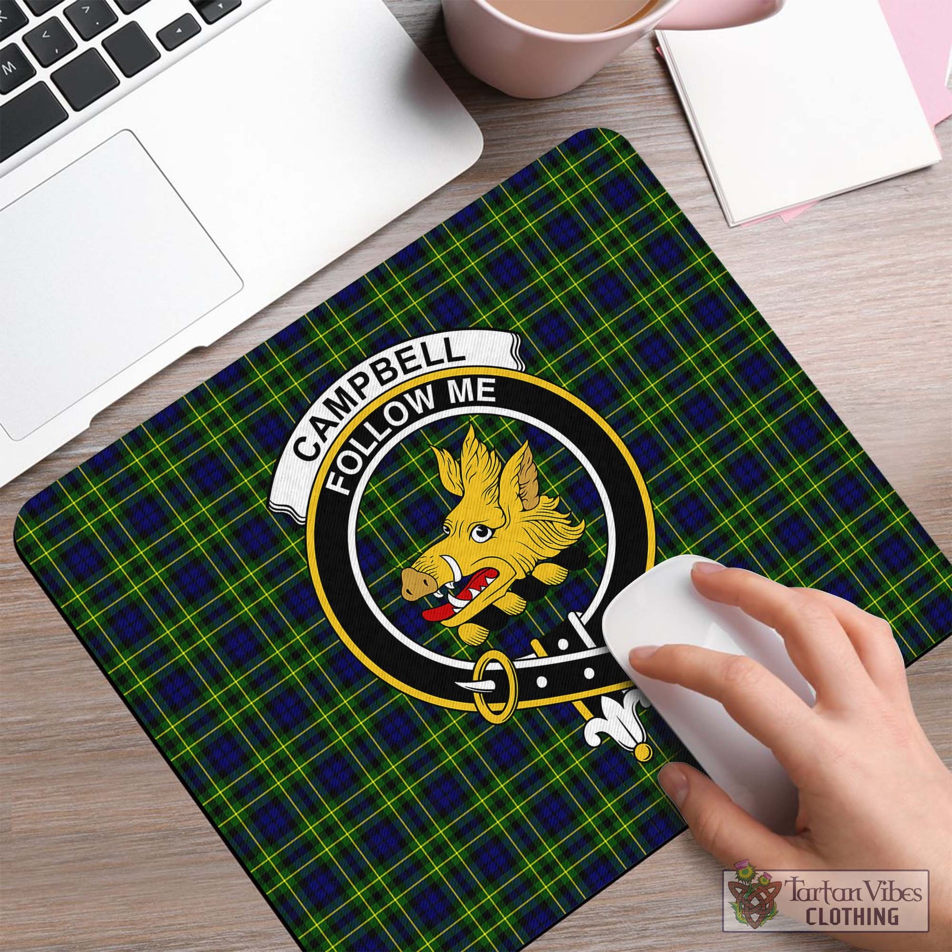 Tartan Vibes Clothing Campbell of Breadalbane Modern Tartan Mouse Pad with Family Crest